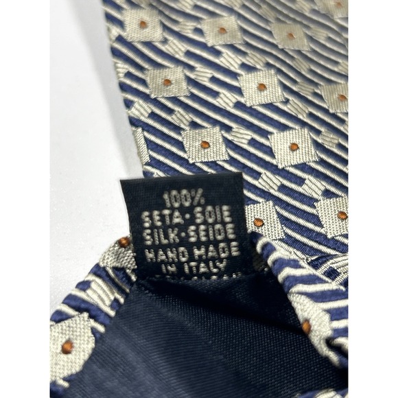 Olmo Mens Silk Tie Navy Blue Silver Geometric Squares Dots Hand Made Italy - Picture 4 of 6